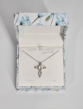 Lesa Michele 18" Necklace Cross Swarvoski Crystal Silver Plated Christian Jesus